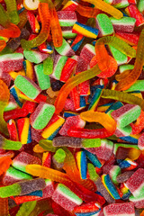 Assorted gummy candies. Top view. Jelly  sweets background.