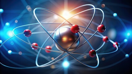 atom surrounded by orbiting electrons in a scientific laboratory setting, atomic structure