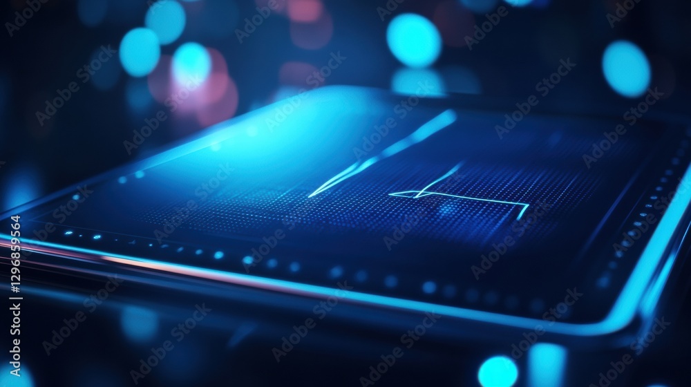 Leinwandbilder Digital health monitor displays heart rate and activity levels in a futuristic setting with vibrant blue lighting. Generative AI
