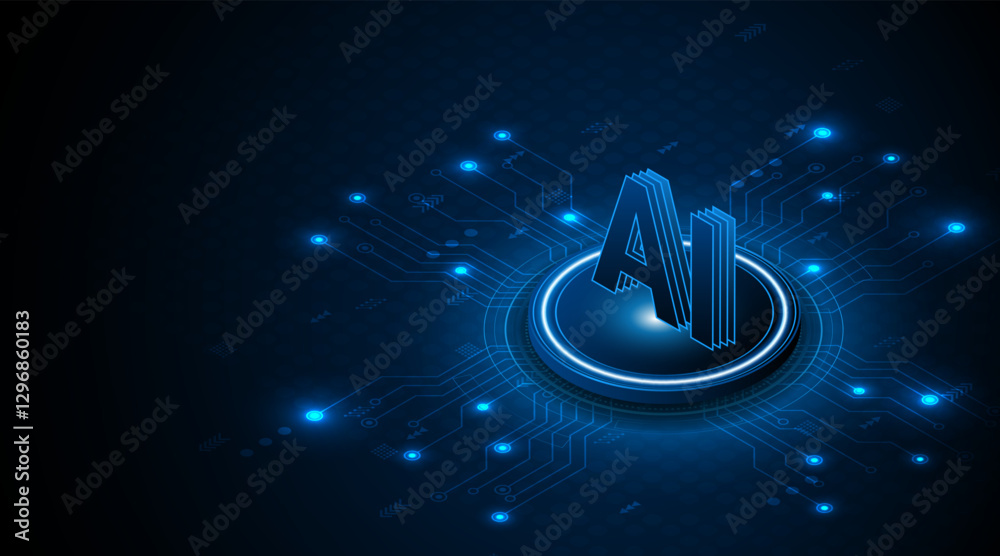 Poster Digital technology of the future. AI icon or artificial intelligence symbol. Future advanced artificial intelligence technology circuit board concept	