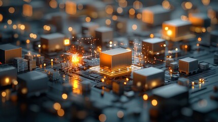 Dynamic technological landscape microchip circuitry digital realm high-resolution imagery futuristic environment close-up view innovation and connectivity