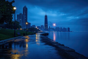 Obraz premium A panoramic view of the Las Vegas skyline at night, vibrant lights