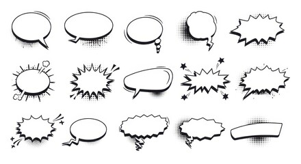 Fototapeta premium Collection of Comic Book Speech Bubbles and Text Boxes