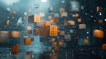 Dynamic cargo movement digital space 3d visualization industrial environment aerial perspective innovative logistics concepts for enhanced supply chain efficiency