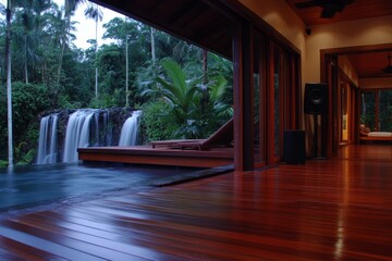 Serene Tropical Retreat with Infinity Pool and Waterfall View
