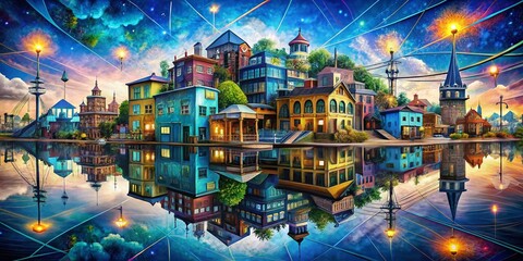 Fototapeta premium Surreal Blueprint Map: Eastville, Virginia - Dreamlike Cityscape