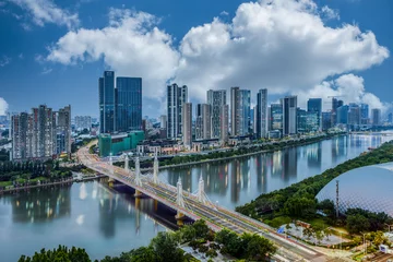 Fototapete Rund Peking The modern urban landscape of Beijing, China forms an interesting contrast and complement with the rivers and bridges  © 文普 王