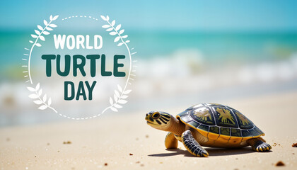 Obraz premium Sea turtle celebrating World Turtle Day on the beach