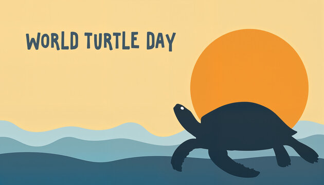 Turtle swimming against sunset background for World Turtle Day