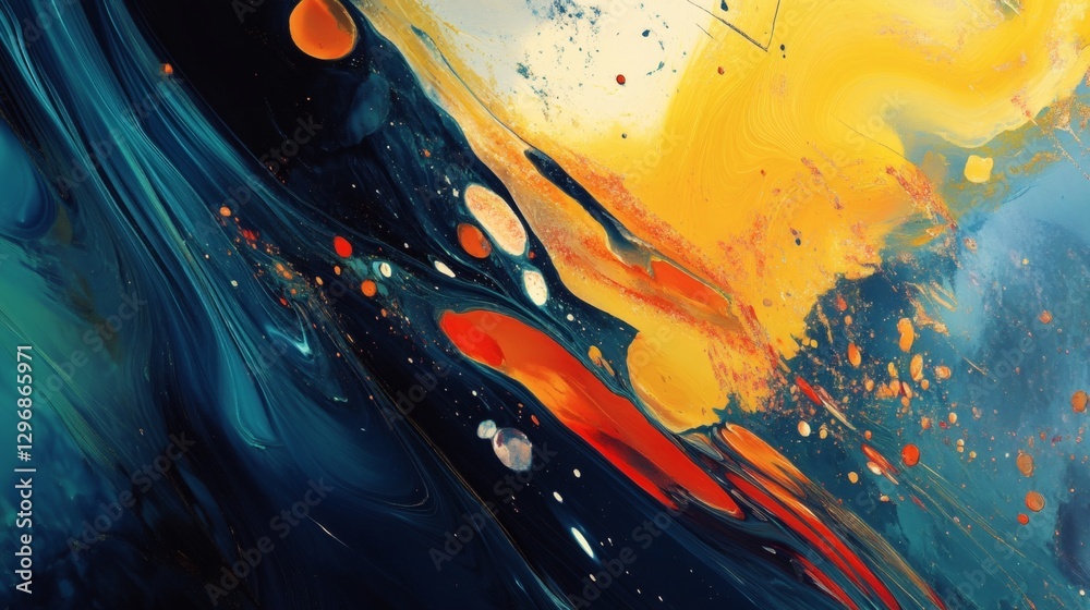 Canvas Prints colorful abstract painting featuring swirled colors with splashes and dots