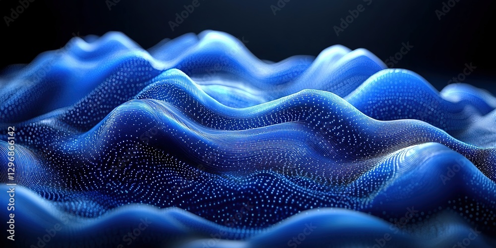 Wall mural Visual representation of blue waves showcasing digital patterns in a dark atmosphere