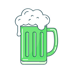 Green beer mug with frothy foam, A green beer mug with frothy foam, ideal for St. Patrick's Day or festive celebration themes.
