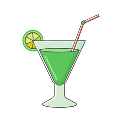 Green Cocktail with Lime and Straw, A refreshing green cocktail with a lime slice and straw, perfect for tropical or summer-themed parties and celebrations.
