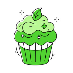 Green Cupcake with Leaf and Sparkles, A playful green cupcake topped with a leaf and sparkles, perfect for nature-themed events or festive celebrations.
