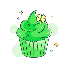Green Cupcake with Shamrock and Sparkles, A cheerful green cupcake with a shamrock and sparkles, perfect for St. Patrick's Day celebrations.
