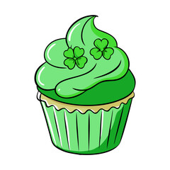 Green Cupcake with Shamrock Decoration, A fun green cupcake with shamrock decoration, perfect for St. Patrick's Day or festive celebrations.
