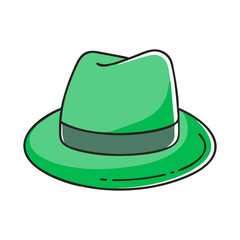 Green Fedora Hat Icon Illustration, A simple and vibrant green fedora hat illustration, perfect for fashion, style, and accessory-themed designs.
