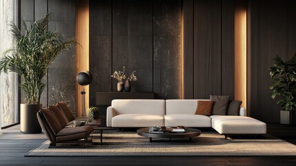 Minimalist recessed lighting combined with a statement pendant lamp in a high-end living room.