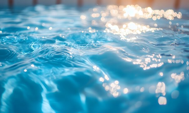 Abstract underwater view of crystal clear turquoise blue water with sunlight reflections