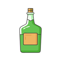 Simple green bottle illustration with empty label, A clean, minimalist illustration of a green bottle with an empty label, symbolizing a beverage or packaging.
