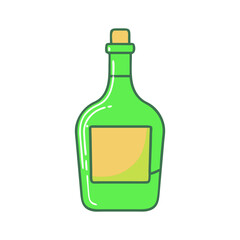 Simple green bottle illustration with empty label, A clean, minimalist illustration of a green bottle with an empty label, symbolizing a beverage or packaging.
