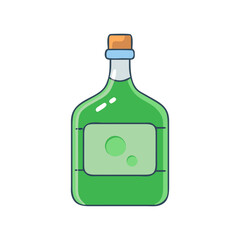 Simple green bottle illustration with empty label, A clean, minimalist illustration of a green bottle with an empty label, symbolizing a beverage or packaging.
