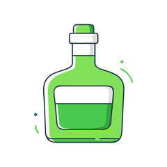 Simple green bottle illustration with empty label, A clean, minimalist illustration of a green bottle with an empty label, symbolizing a beverage or packaging.
