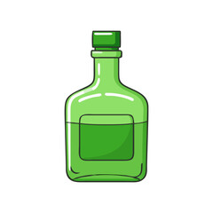 Simple green bottle illustration with empty label, A clean, minimalist illustration of a green bottle with an empty label, symbolizing a beverage or packaging.
