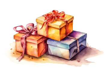 watercolour Gift celebration anniversary decoration on white and transparent background, illustration AI generative.