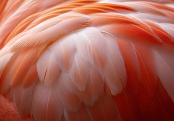 Fototapeta premium Close-up View of Delicate Pink and White Feathers of a Flamingo Showcasing Nature's Intricate Patterns and Textures in Stunning Detail