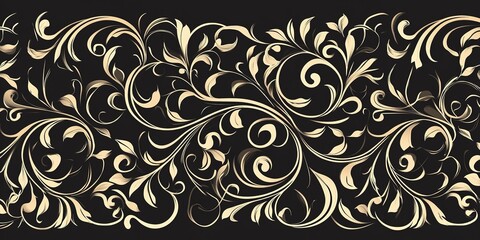 Intricate floral pattern design with elegant swirls and curves in a contrasting black backdrop