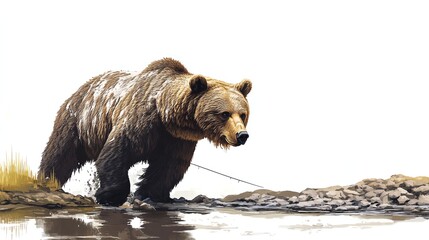 Fototapeta premium A brown bear walking near the water's edge.