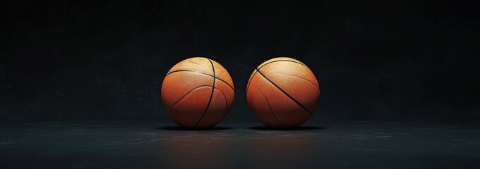 Fototapeta premium There are two basketballs that are resting on a black cloth surface