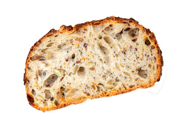 Grain bread sunflower, chia, flax seed, cut oats fresh tasty food dish delicious gourmet food background on the table rustic food top view copy space vegetarian and vegan food