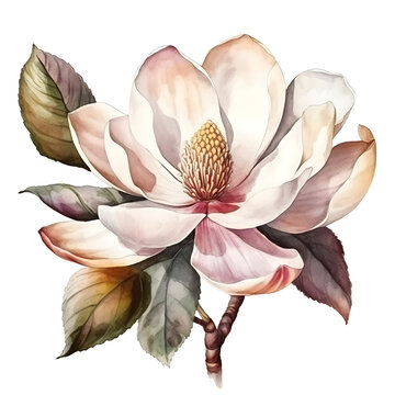 watercolor magnolia flower blossom on white clip art preview