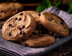 Fototapeta premium Stack of Homemade Chocolate Chip Cookies