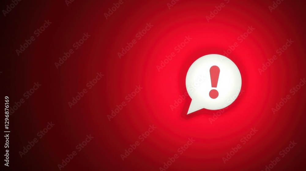 Poster attention icon with red background. exclamation mark inside dialog. alert or warning message concept