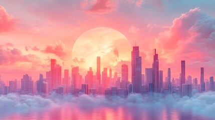 Stylized Art Deco Cityscape with Geometric Shapes and Pastel Hues &ndash; Generative AI
