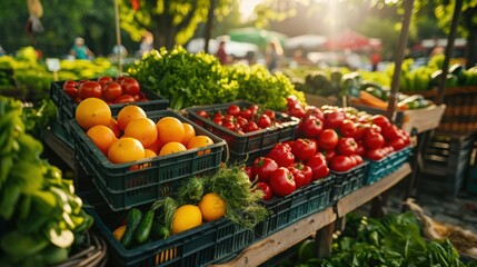 Fresh Organic Produce at Vibrant Outdoor Farmer's Market Scene