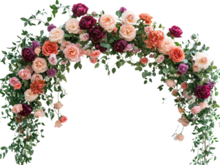 Beautiful floral arch made of vibrant roses, perfect for celebrations and events.