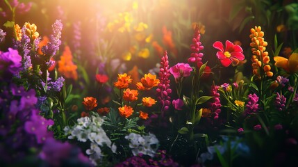 Naklejka premium Vibrant Floral Arrangement with Sunlight Filtering Through