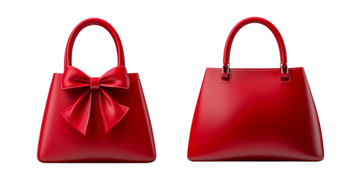 Red handbag with a bow icon, front and back view, isolated on a transparent background