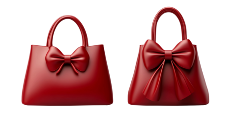 Red handbag with a bow icon, front and back view, isolated on a transparent background