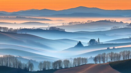 Fototapeta premium Serene Misty Mountain Landscape at Sunset