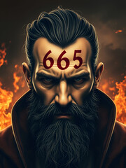 A man with the mark of the beast on his forehead. 666 the number of the beast. Biblical prophecy where no man or woman can buy or sell if they don't have the mark of the beast embedded in the forehead
