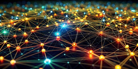 Fototapeta premium Swarm Intelligence: Optimized Systems in Low Light, Abstract Network Visualization