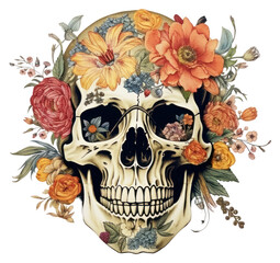 PNG Paper collage of skull painting pattern flower.