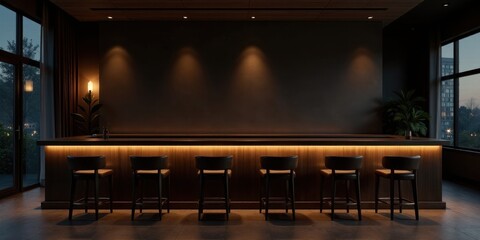 Elegant Evening Bar Interior Dark Wood Accents and Warm Lighting Enhance the Ambiance