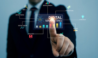 Digital marketing for promotion of products with social media, email, website and channel search...