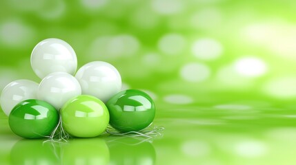 White and green balloons on a green background